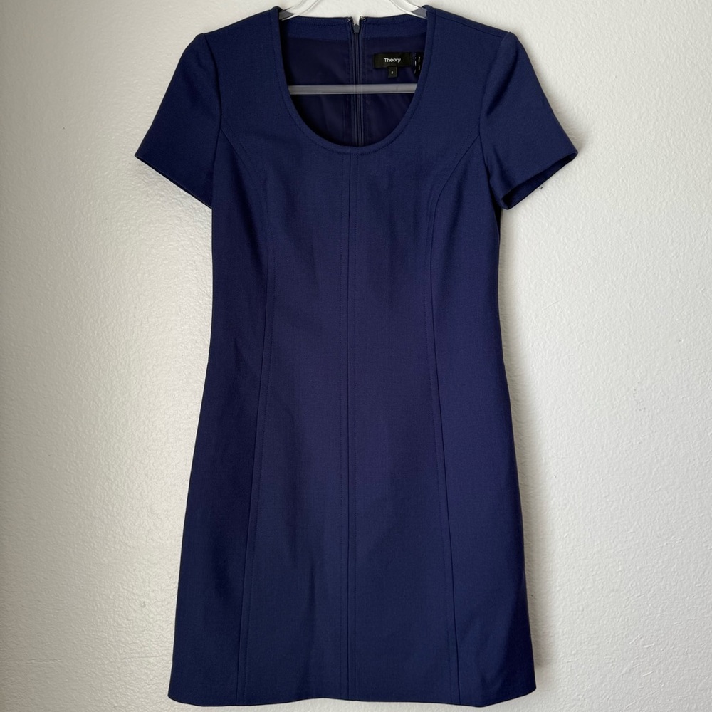 Theory Short Sleeve Princess Seam Wool Blend Sheath Dress Office wear business 0
